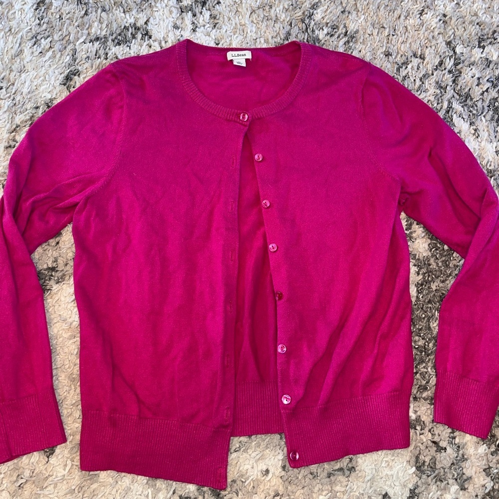 L.L. Bean Women's Bright Magenta Button-Front Cardigan woman’s size medium